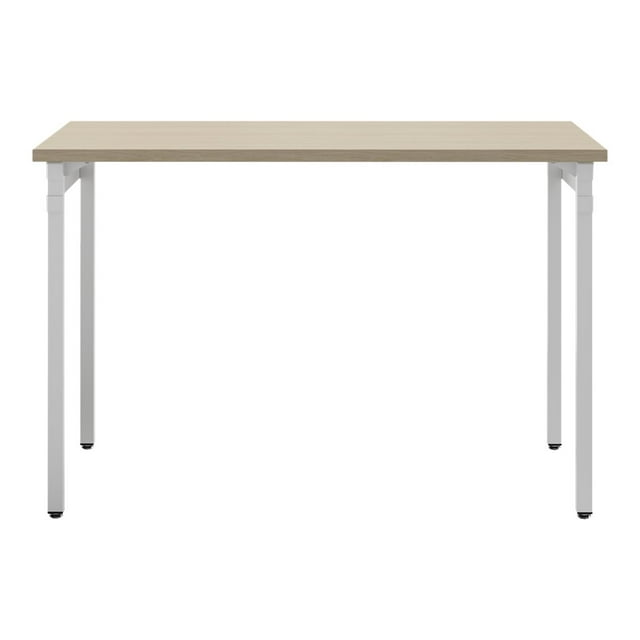 Safco Modern Home Office Desk Beige Wood Laminate White Powder Coat Steel Frame