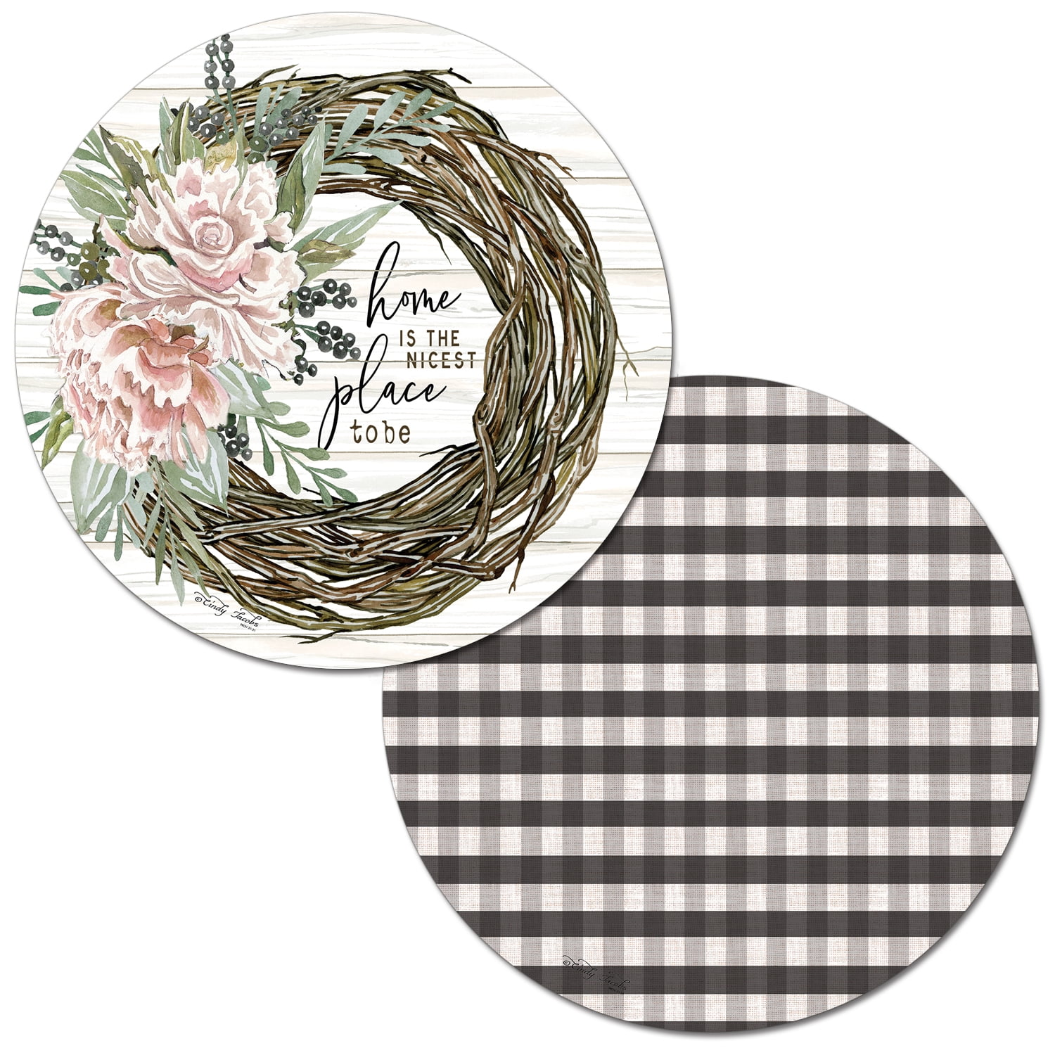 WipeClean Round Reversible Shaped Placemats, Vintage Farmhouse, Set of