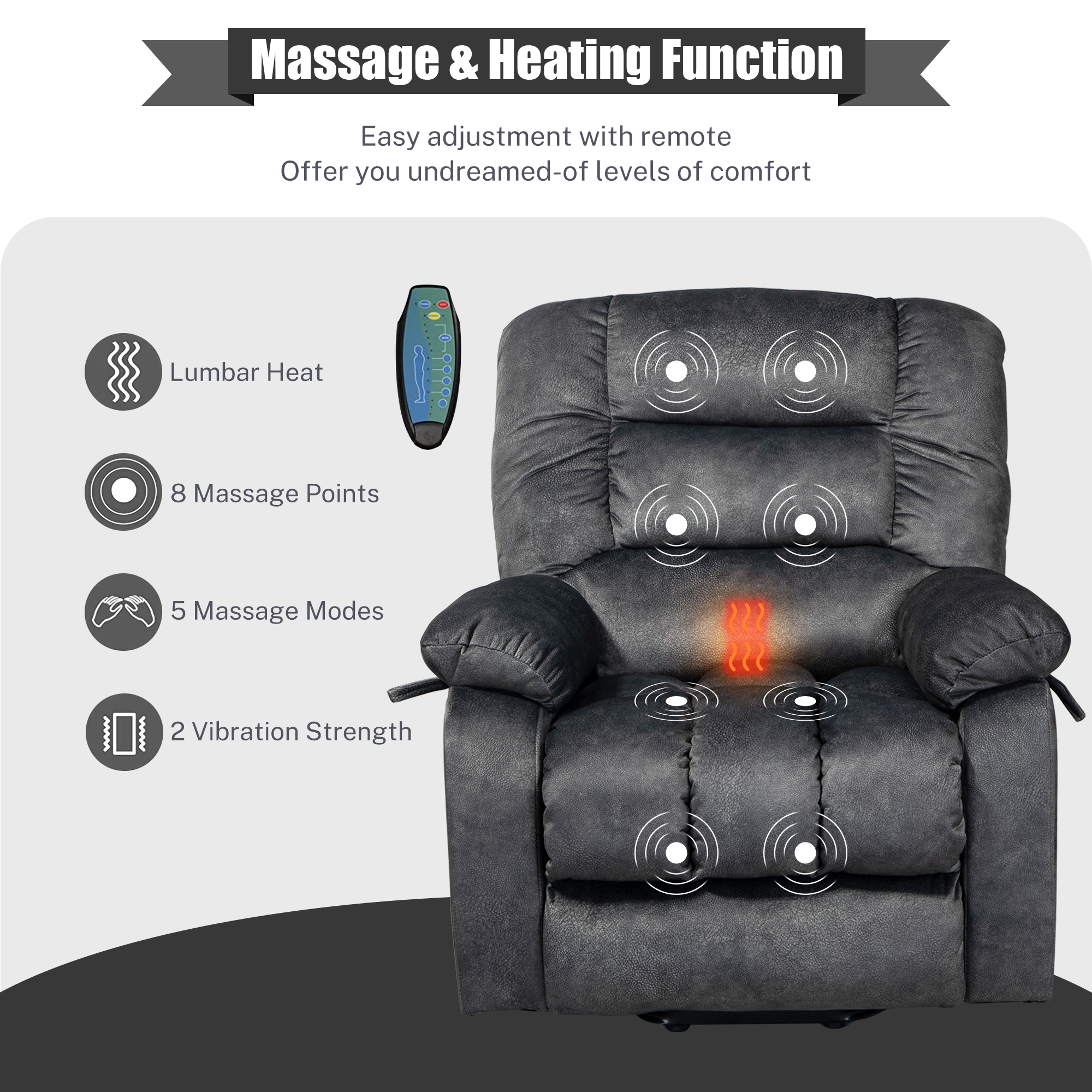 Power Lift Recliner Chair, Elderly Sofa with Heat Therapy and Massage Function, Heavy Duty Reclining Mechanism Electric Recliner with Side Pocket for Living Room Bedroom Home Theater, Beacon Grey - image 4 of 12