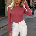 thumbnail image 3 of Lenpel Womens Long Sleeve Tops Fall Ribbed Knit Mock Neck Pullover Sweaters Casual Slim Fit Basic Blouses, 3 of 4