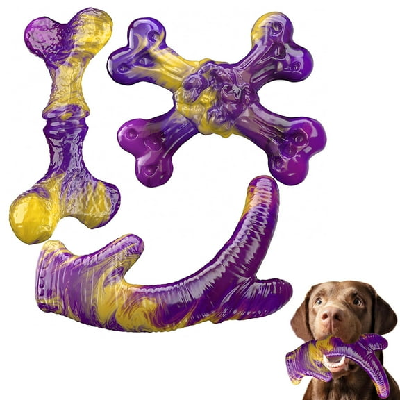 Pet Deluxe Tough Dog Toys for Aggressive Chewers 3 Pack, Indestructible Dog Toy for Large Dogs, Bacon Flavored, Keeps Dogs Busy