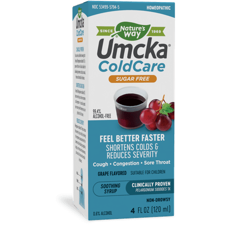Nature&rsquo;s Way Umcka ColdCare Sugar Free Syrup, Cough, Congestion, Sore Throat, 4 Fl. Oz, Grape Flavored