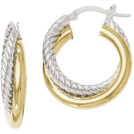 10kt Two-Tone Polished and Textured Hoop Earrings