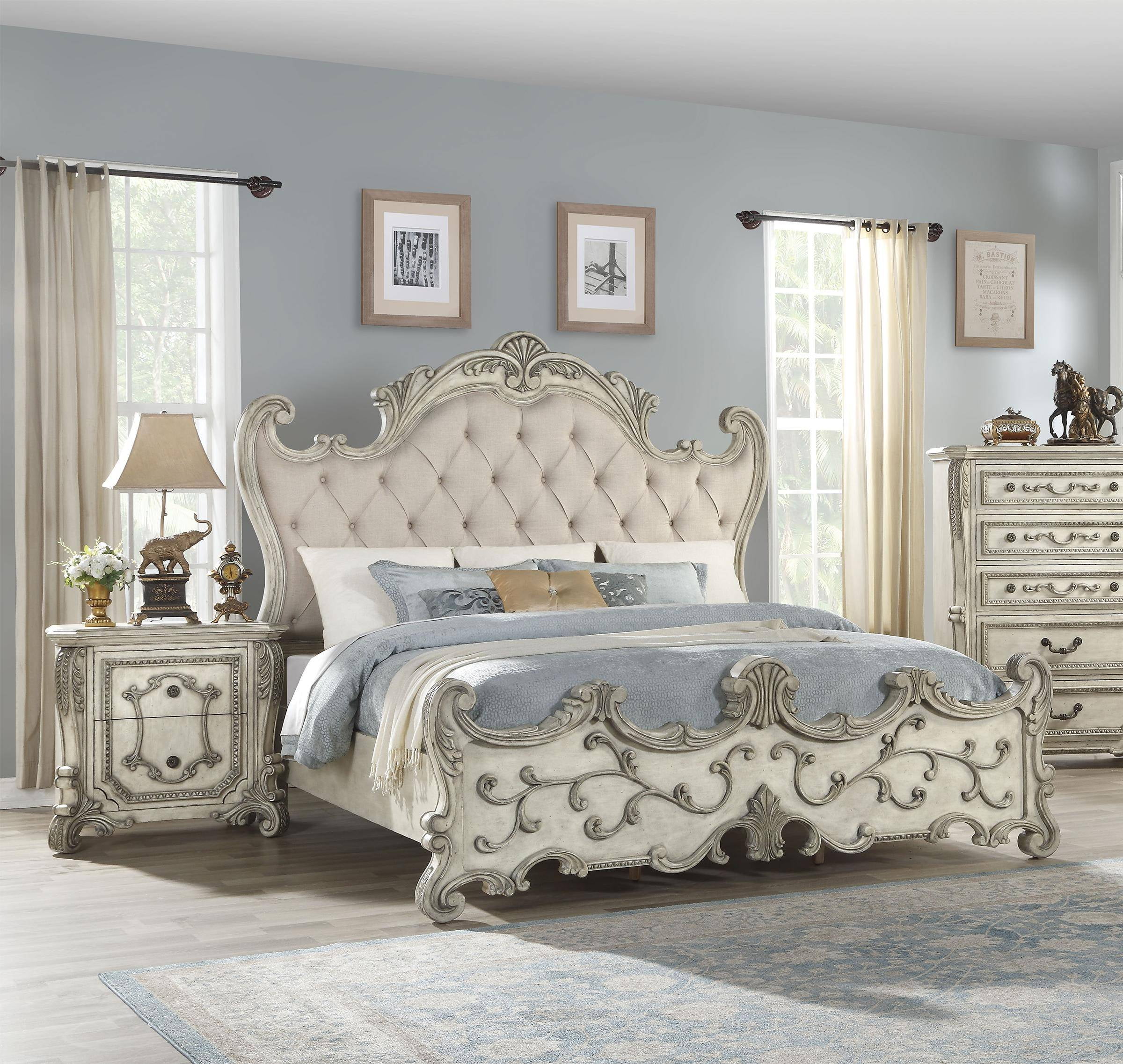 1pc Bedroom Furniture Antique White Finish Eastern King Size Bed Walmart Com Walmart Com