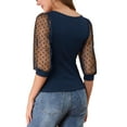 thumbnail image 3 of INSPIRE CHIC Women's Polka Dots Square Neck Semi Sheer Mesh 3/4 Sleeves Blouse, 3 of 7