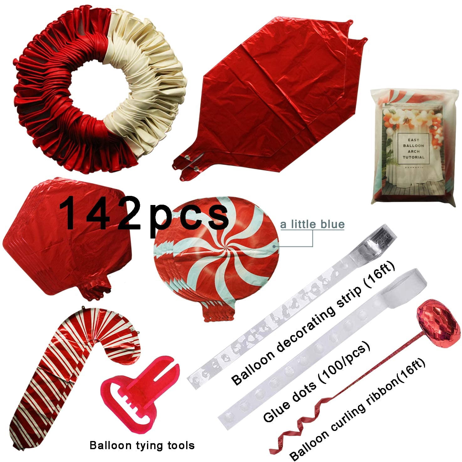 Christmas Balloon Garland Arch Kit 144 Pieces with Christmas Red White Candy Balloons Gift Box Balloons Red Star Balloons for Christmas Party Decorations