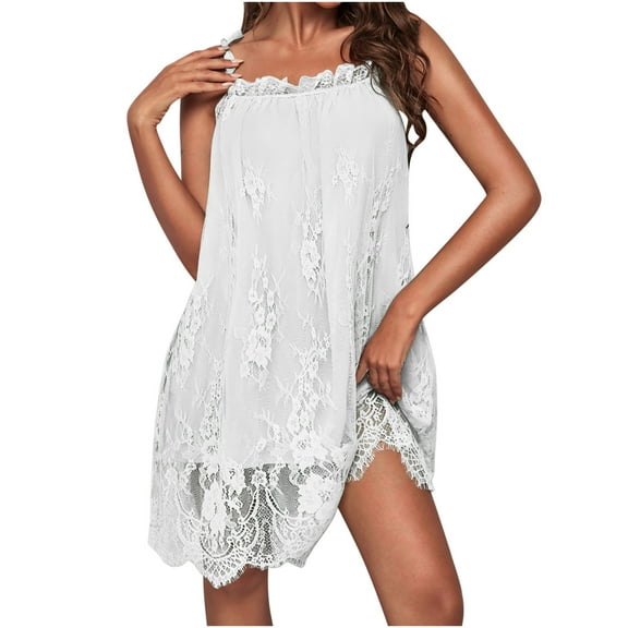 Jgppe Women's Vintage Lace Dress Square Neck Strappy Comfy Soft Slip Dress Sleepwear Pajamas