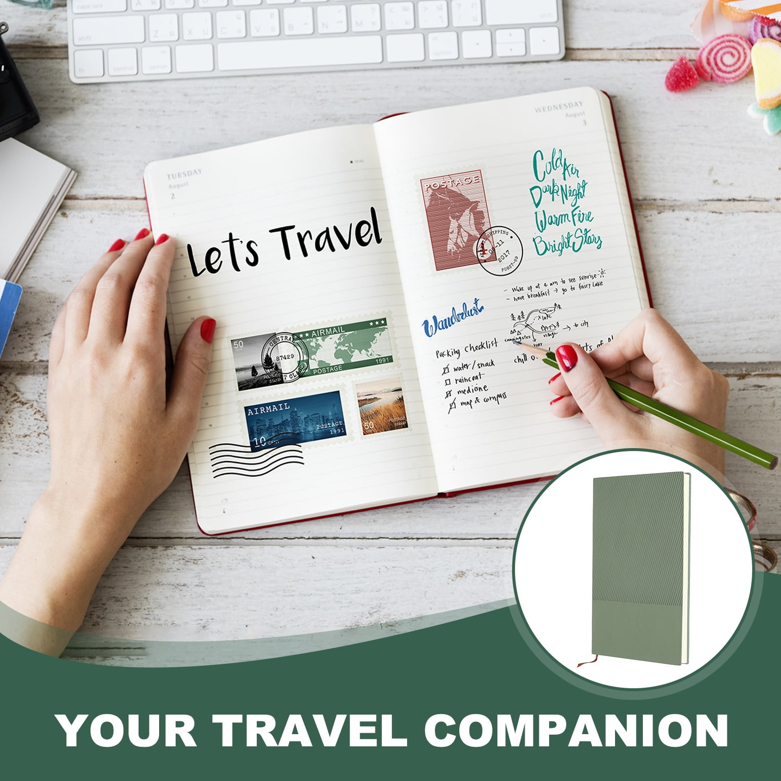 Uxcell Lined Journal Notebook 8.3" x 5.7", 2 Pcs A5 98 Pages Journaling Notebooks 80 GSM Thick Paper, Pu Leather Daily Journal Book Ribbed Texture, Green