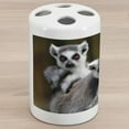 thumbnail image 1 of Lemur Ceramic Toothbrush Holder, Photo of 3 Ring Tailed Wild Animals Watching Carefully, Decorative Versatile Countertop for Bathroom, 4.5" X 2.7", Fawn Pale Mauve Taupe, 1 of 4