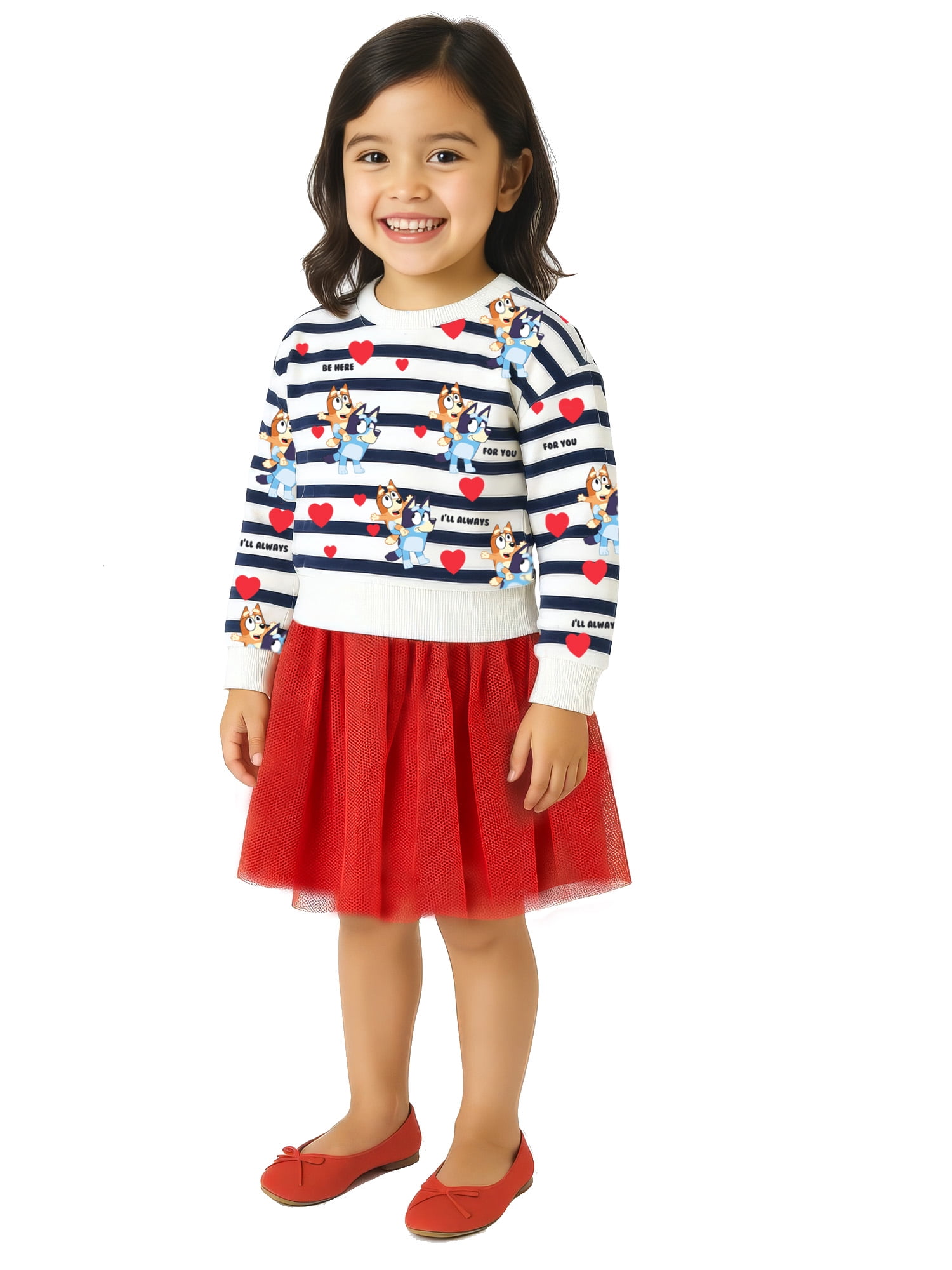 Bluey Stripe Girls Sweatshirt Tutu Dress, Sizes 4-12