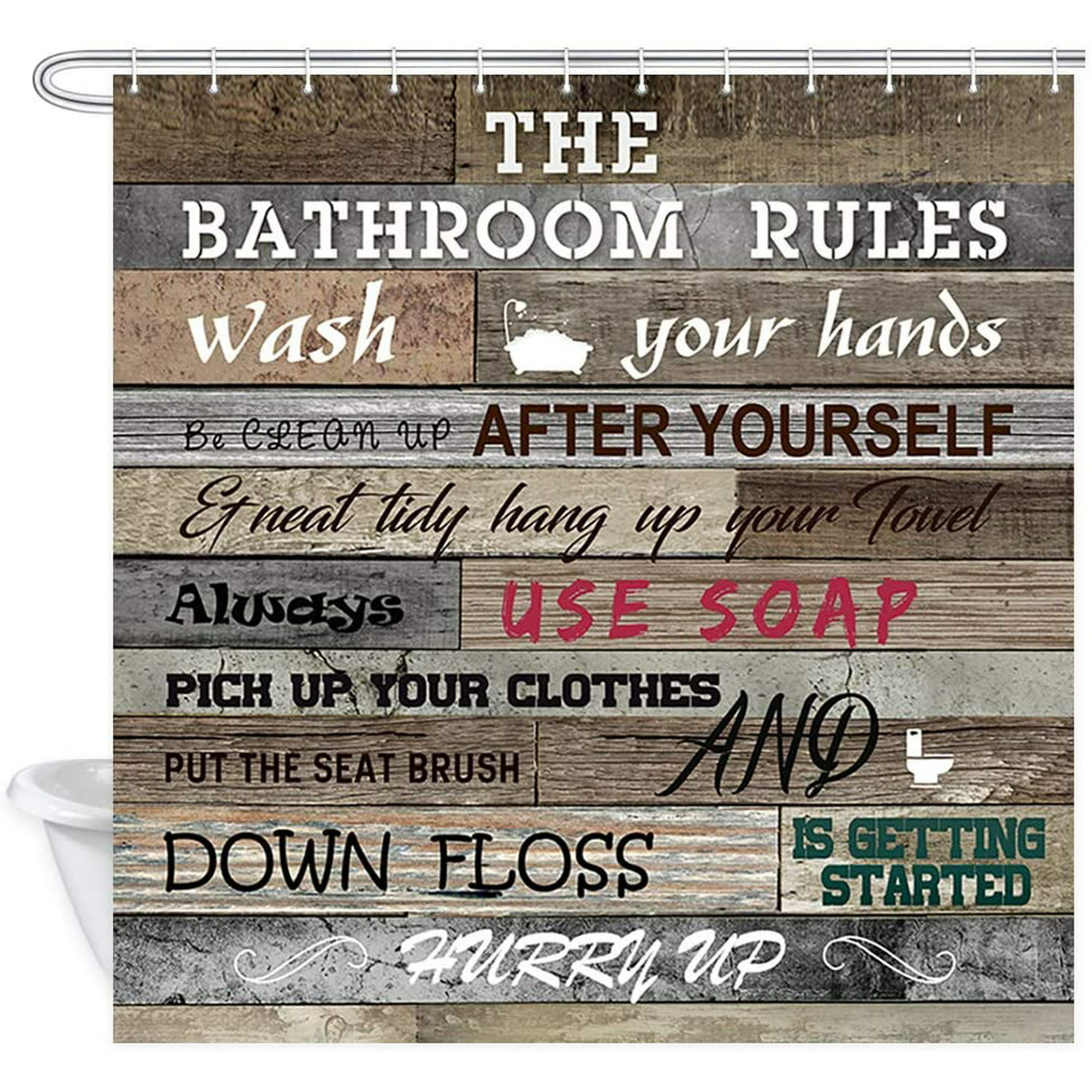 Motivational Inspirational Funny Quotes Bathroom Rule Shower Curtain,  Happiness and Sweet Words on Rustic Retro Wooden Board Fabric Shower  Curtain, Wood Bathroom Fantastic Decorations, (69