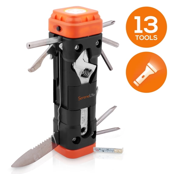 SereneLife Multi-Functional Tool Kit - Emergency Repair Pocket Hand Tools with Built-in Flashlight