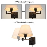Swing Arm Wall Lamp Plug-in Cord Home Decorators Simplicity Wall Sconce, Ivory Fabric Shade, with On/Off Switch E26 Base 2-Light Bedroom Wall Lights Fixtures, Bedside Reading Lamp