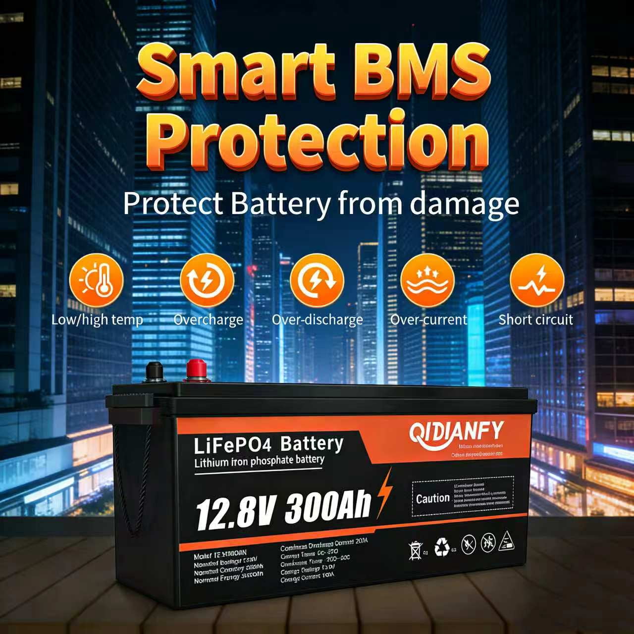 12V 300Ah Lithium LiFePO4 Battery, 200A BMS 3840Wh Rechargeable Lithium Iron Phosphate Battery for Solar Energy Storage, Backup Power, RV, Camping, Off-Grid, Marine