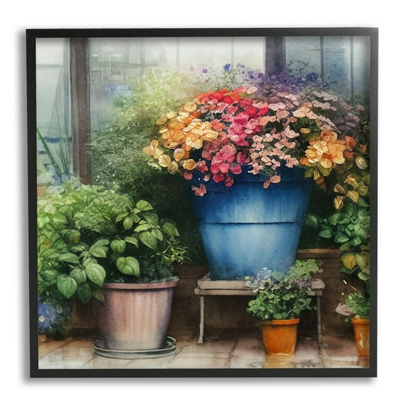 Blooming Flowers Vivid Garden Botanical & Floral Painting Black Framed Art Print Wall Art
