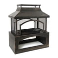 thumbnail image 2 of 37-Inch Rectangular Metal Outdoor Wood Burning Fireplace - Outdoor Fireplace with Built-in Log Storage and Poker-Brushed Bronze,Log Burner Fire Pit for Patio Garden And Backyard, 2 of 18