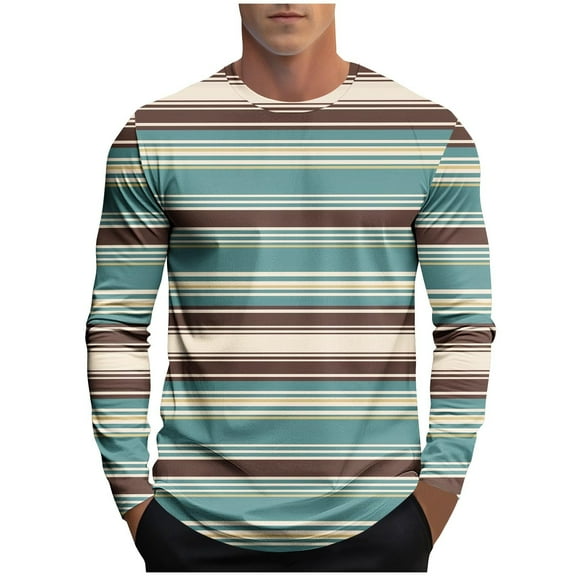 ZUKMRJPC Men's Striped T-Shirts Long Sleeve Crewneck Regular Fit Pullover Tees Casual Soft Comfy Cotton Daily Basic Tops