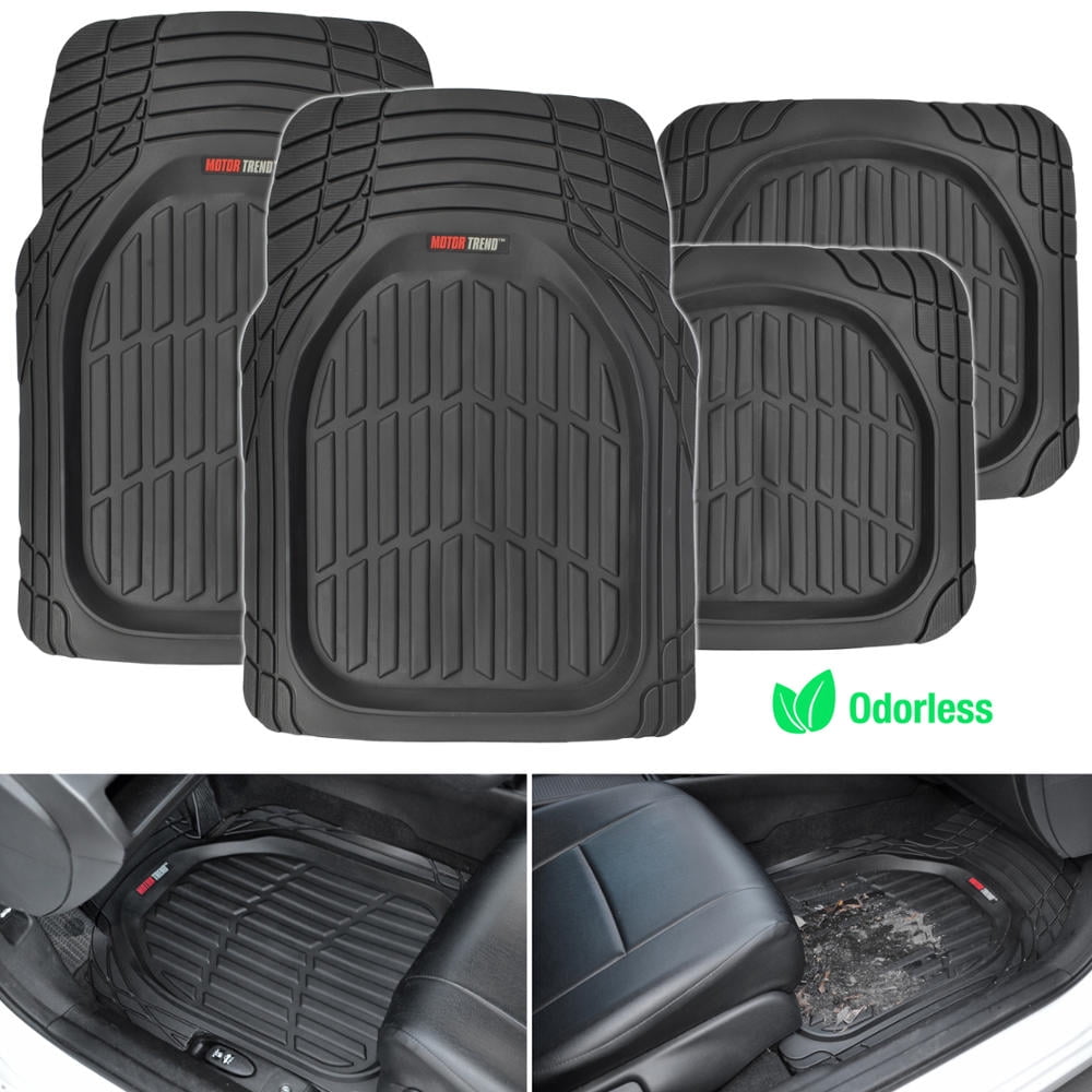 Black Motor Trend OF-933-BK Deep Dish Rubber Floor Mats All-Climate All Weather Performance Plus Heavy Duty Liners Odorless 