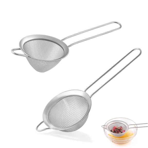 Deally 2 PCS Small Fine Mesh Strainer Set, Stainless Steel Mini Sieve, Bar Strainer for Cocktail, Juice, Coffee, Tea Strainer for Loose Leaf Tea, Mini Sifter for Matcha, Flour