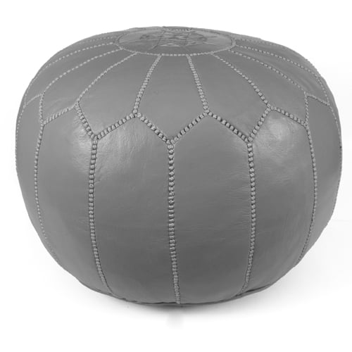 Grey Moroccan Leather Pouf Ottoman, Nuloom Classic Moroccan Faux Leather Filled Ottoman Pouf