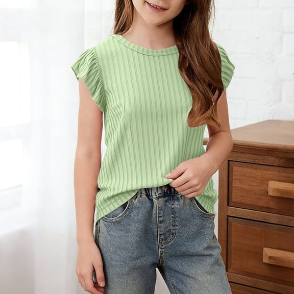 FSYBOA Girls Dance Tank Tops, Casual Crew Neck Summer Yoga Kids Sleeveless T-Shirts Green Size 5T