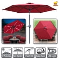 thumbnail image 4 of Strong Camel 9' Solar Lighted Patio Umbrella 30 LED Market Aluminium with Tilt and Crank Parasol Table Round Umbrella Sunshade (Burgundy), 4 of 13