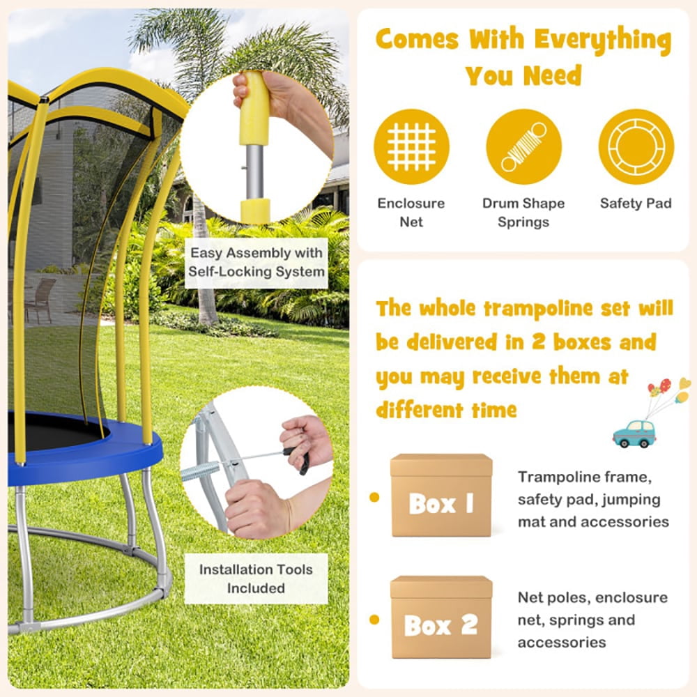 Spaco 10 Feet Unique Flower Shape Trampoline with Galvanized Steel Frame-Yellow, Bounce Trampoline for Outdoor as Garden, Park