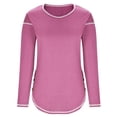 thumbnail image 6 of Cotton Tops for Women Long Sleeve Irregular Hem Pure Color Crewneck Plus Size T-shirts Casual Pullover Tees (L, Pink), 6 of 6