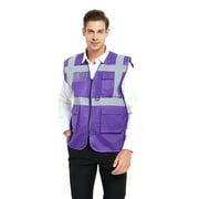 GOGO 5 Pockets High Visibility Safety Vest with Reflective Strips, Working Uniform Vest-Black-XL