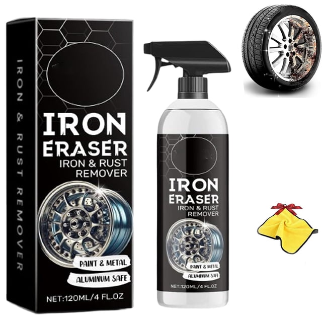 Iron Eraser Rust Remover Spray, Iron Powder Remover Spray for Car Wheels and Paint Fast Acting Rust and Brake Dust Remover, Professional Automotive Surface Cleaning