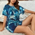 thumbnail image 4 of Bingfone Abstract Blue Skull Print Pajamas Sets for Women Soft Short-Sleeved Pjs with Lounge Shorts Two Piece Sleepwear, 4 of 5