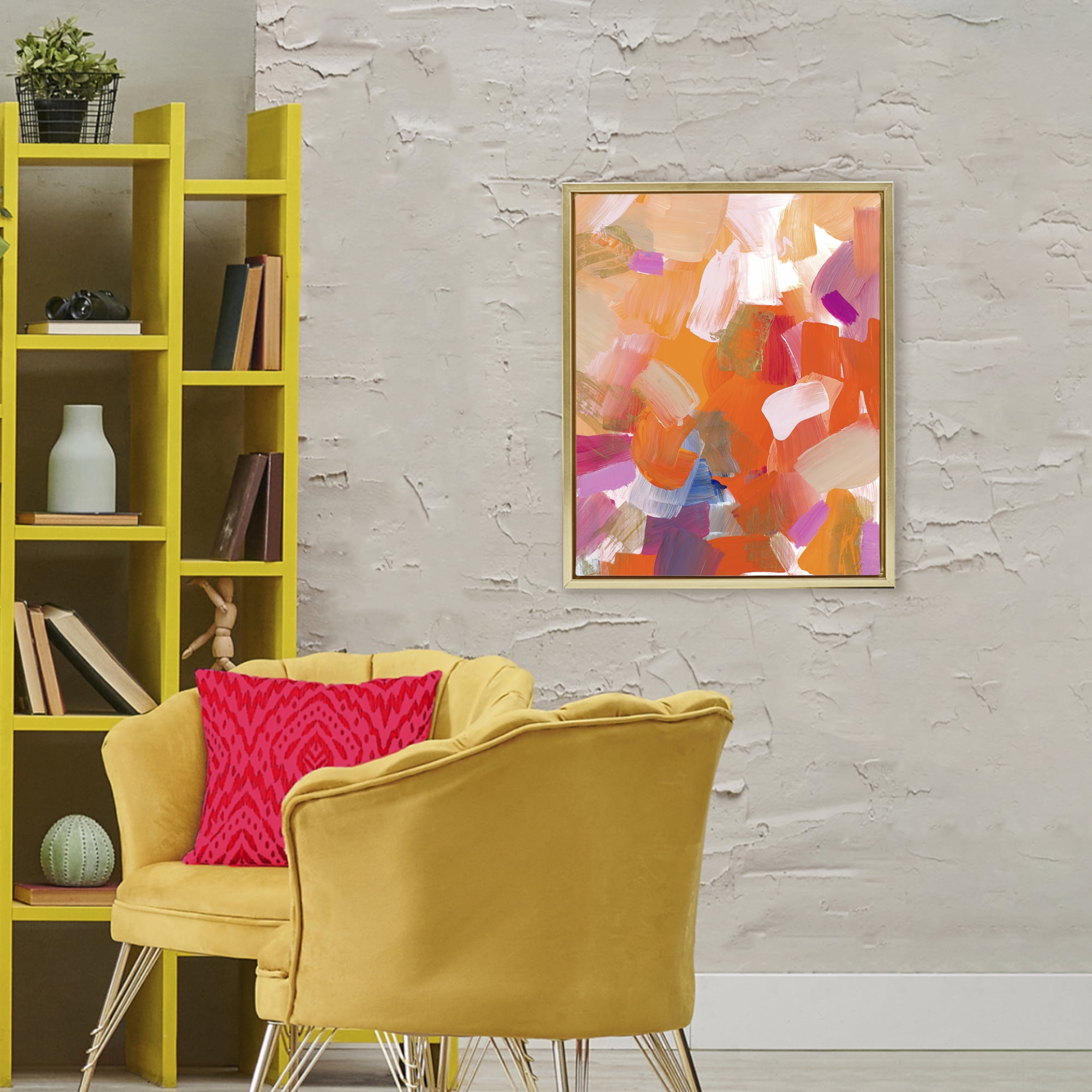 Stupell Industries Confetti Petals Abstraction Gold Framed Floater Canvas Wall Art, design by Lanie Loreth