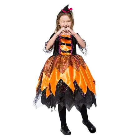 

HEMOTON Kids Stage Performance Costume Witch Designed Cosplay Clothes Role Play Costume Yellow Size 120cm