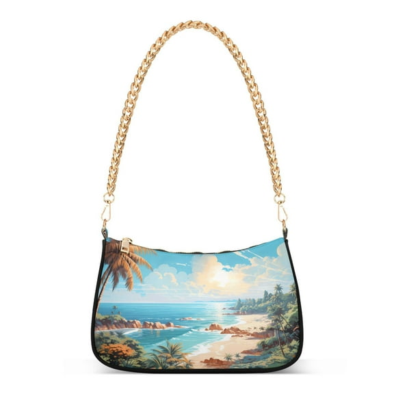 Ryvnso Sea Summer Palm Tree Landscape Womens Chain Shoulder Bag Tote Handbags Clutch Hobo Purse with Zipper for Travel