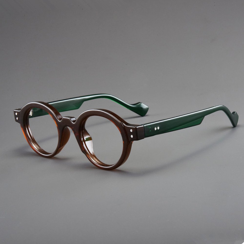 Brown Green Classic Small Round Reading Glasses 2.00 Anti-Blue Light Presbyopia Glasses Readers 2.00 Strength