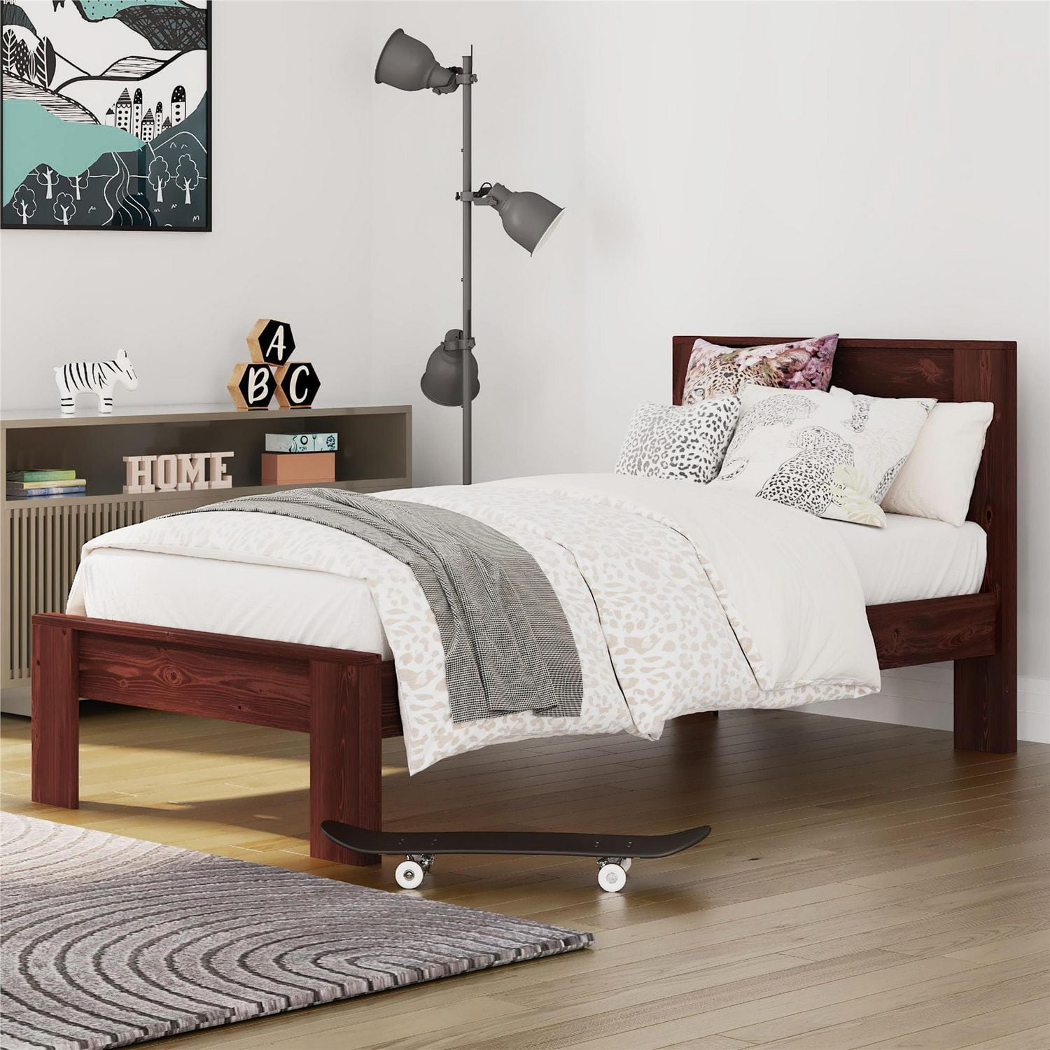 DHP Jaymee Kids Wood Platform Bed Frame, Twin, Sandwashed Gray