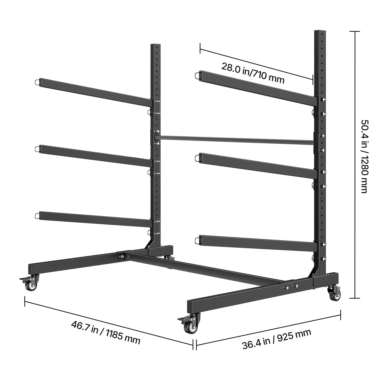KFFKFF Adjustable Freestanding Kayak Storage Rack for 3 Kayaks, Supports 200 lbs, Durable Stand with Lockable Wheels for Indoor and Outdoor Use, Suitable for Canoes, SUPs, Surfboards,and Paddleboards