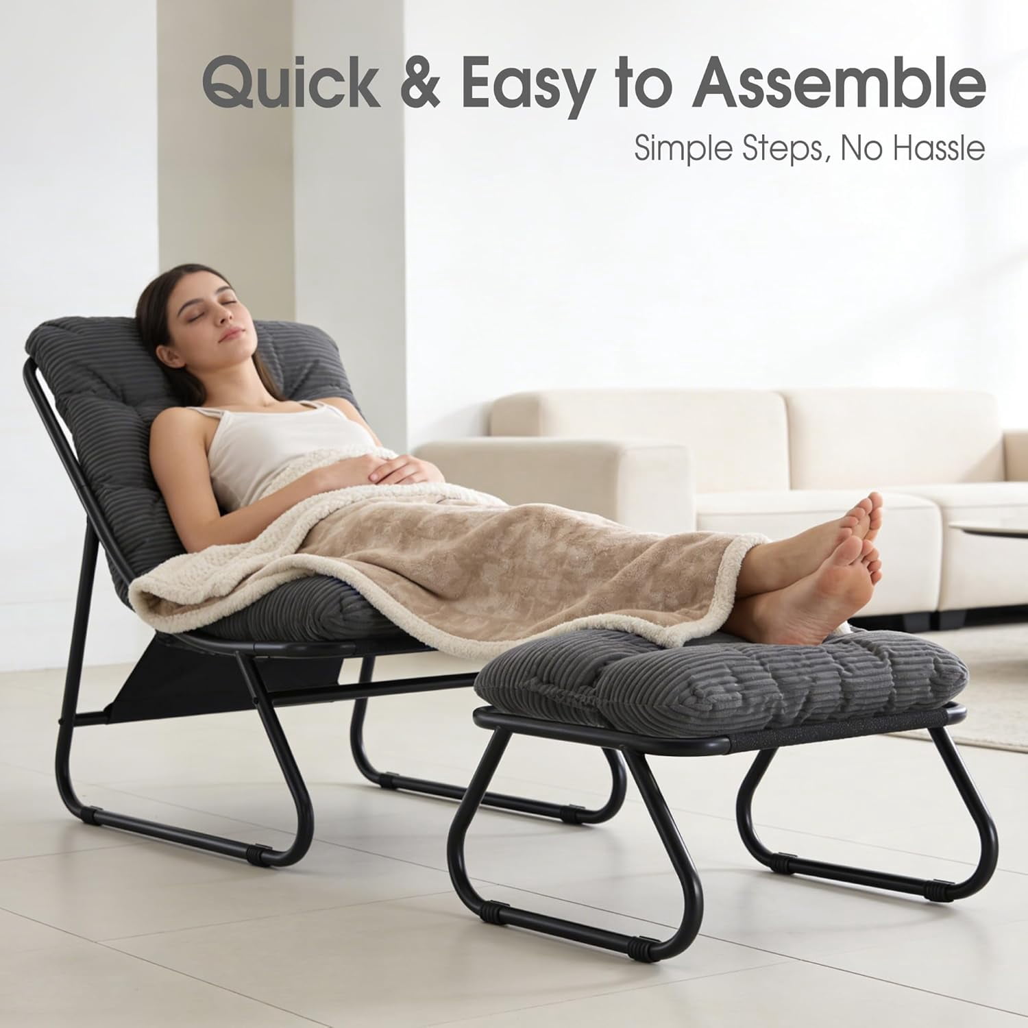MOONMISS Lounge Chair with Ottoman ,Accent Chair with Plush Cushion and Footstool for Living Room,Dark Gray