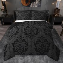 jejeloiu Retro Damask Flower Full Size Comforter Sets,Bohemian Floral Bedding Comforter Set,Gray Black Jacquard Bedding Sets For Men Women,Breathable Home Decor Reversible,3-Piece