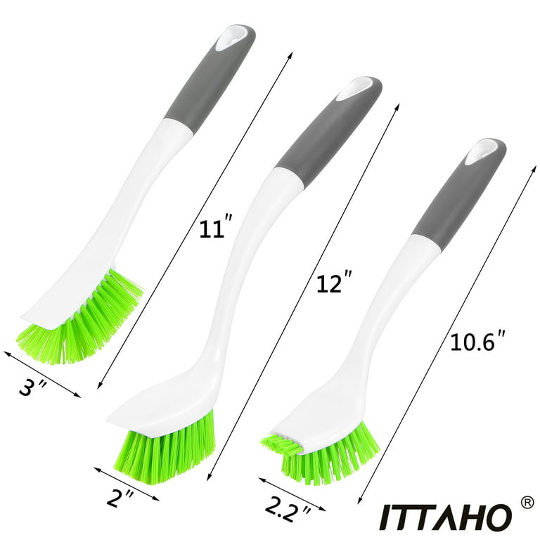 Bcooss Dish Brush with Soap Dispenser Kitchen Scrubber Set for Cleaning Pot Pan Sink with 3 Replaceable Brush Heads and 1 Holder (Green)
