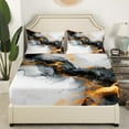 thumbnail image 3 of Black Orange Marble Full Sheets Watercolor Artwork Bed Set, Abstract Foil Print Bed Sheets Set Aesthetic Marbling Sheet Set, Mountain Fluid Bedding Set, 3 of 7
