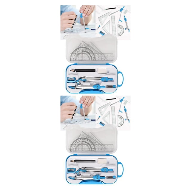 Moyic Kit de geometría matemática Conjunto de brújula Transportador Triángulo Regla Profesores de escuela Azul 2piezas