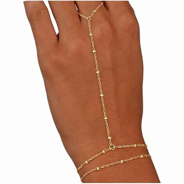 Chenchen Gold Bracelets for Women Trendy, Dainty Gold Hand Chain Bracelet Stack 14k Gold Plated Finger Ring Bracelet Hand Chain Cz Layered Beaded Gold Bracelets for Women Non Tarnish Gold Jewelry Gift