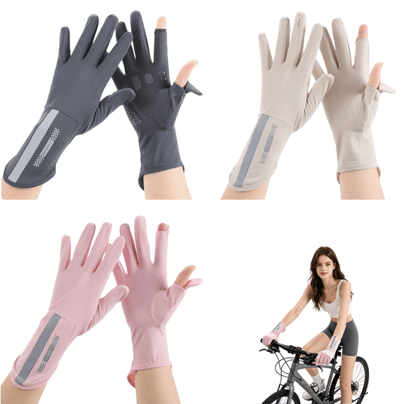 3 Pairs Cool Ice Silk UV Protection Sun Gloves, Touchscreen Open Fingers Lightweight Sun Protection Mittens for Driving, Cycling & Outdoor Sports