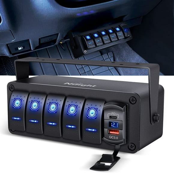 Caja de interruptores Nilight de 5 canales y 12 V con cargador PD tipo C y QC 3.0
