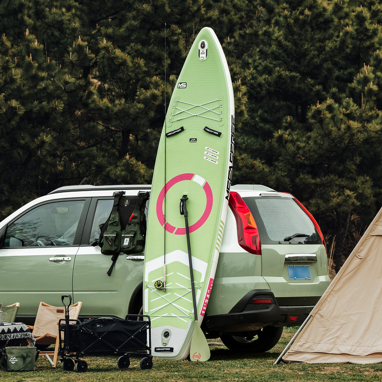 Inflatable Stand Up Paddle Board 11'x34"x6" with Premium Accessories & Backpack, Green Leaf Design