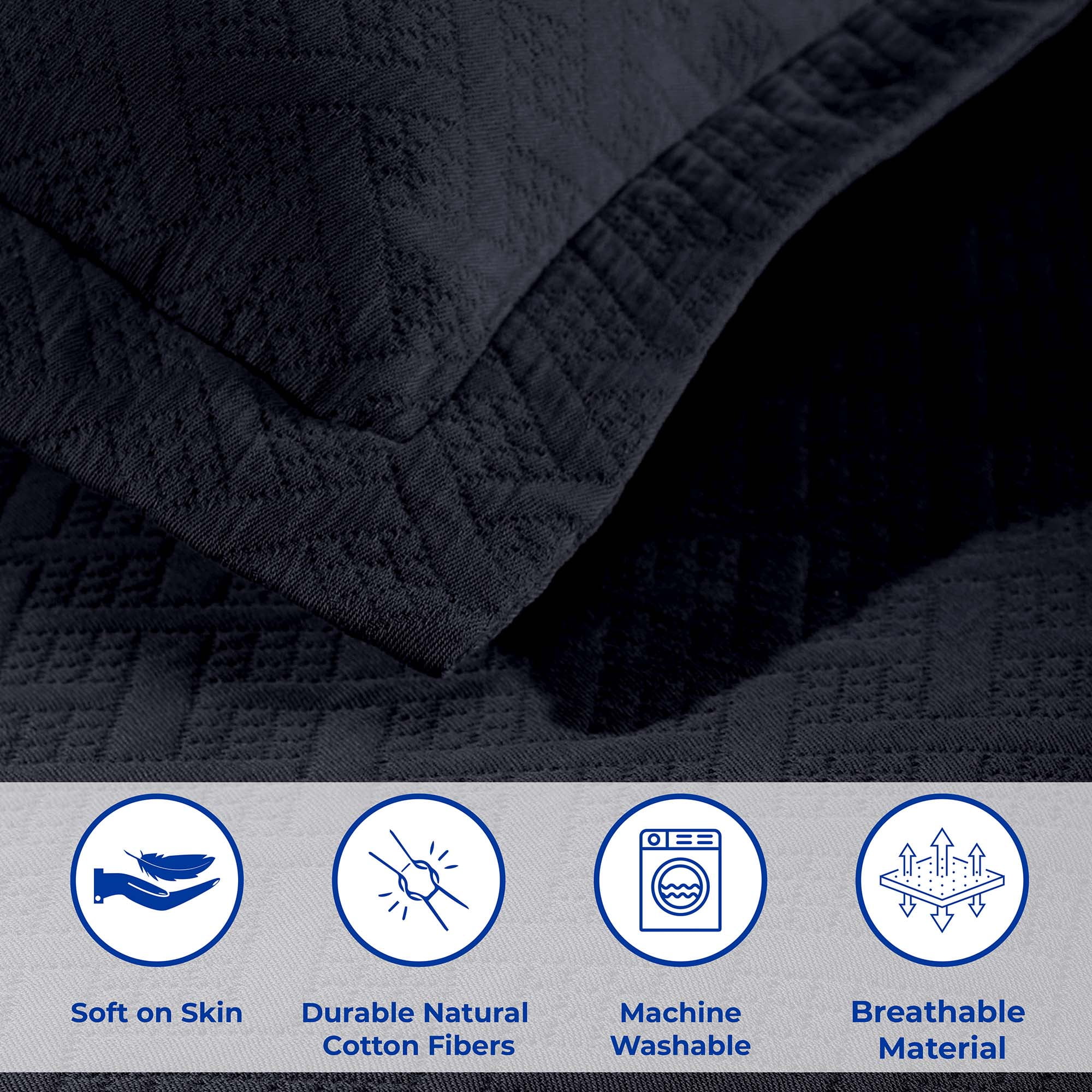 Superior Basket Weave 2 Piece Decorative Cotton Bedspread, Lightweight Bedding Set, Twin Size, Blue
