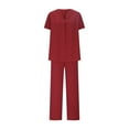 thumbnail image 7 of Yeaiivve Womens Plus Size 2 Piece Sets Summer Outfits Casual Loose Fit Tops and Wide Leg Trouser Lounge Set Red S, 7 of 7