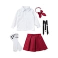 thumbnail image 3 of Alvivi Kids Schoolgirls Uniform Outfits Shirt Tops with Suspender Skirt Bowtie Socks Cosplay Costume Set Type A Burgundy 11-12, 3 of 7