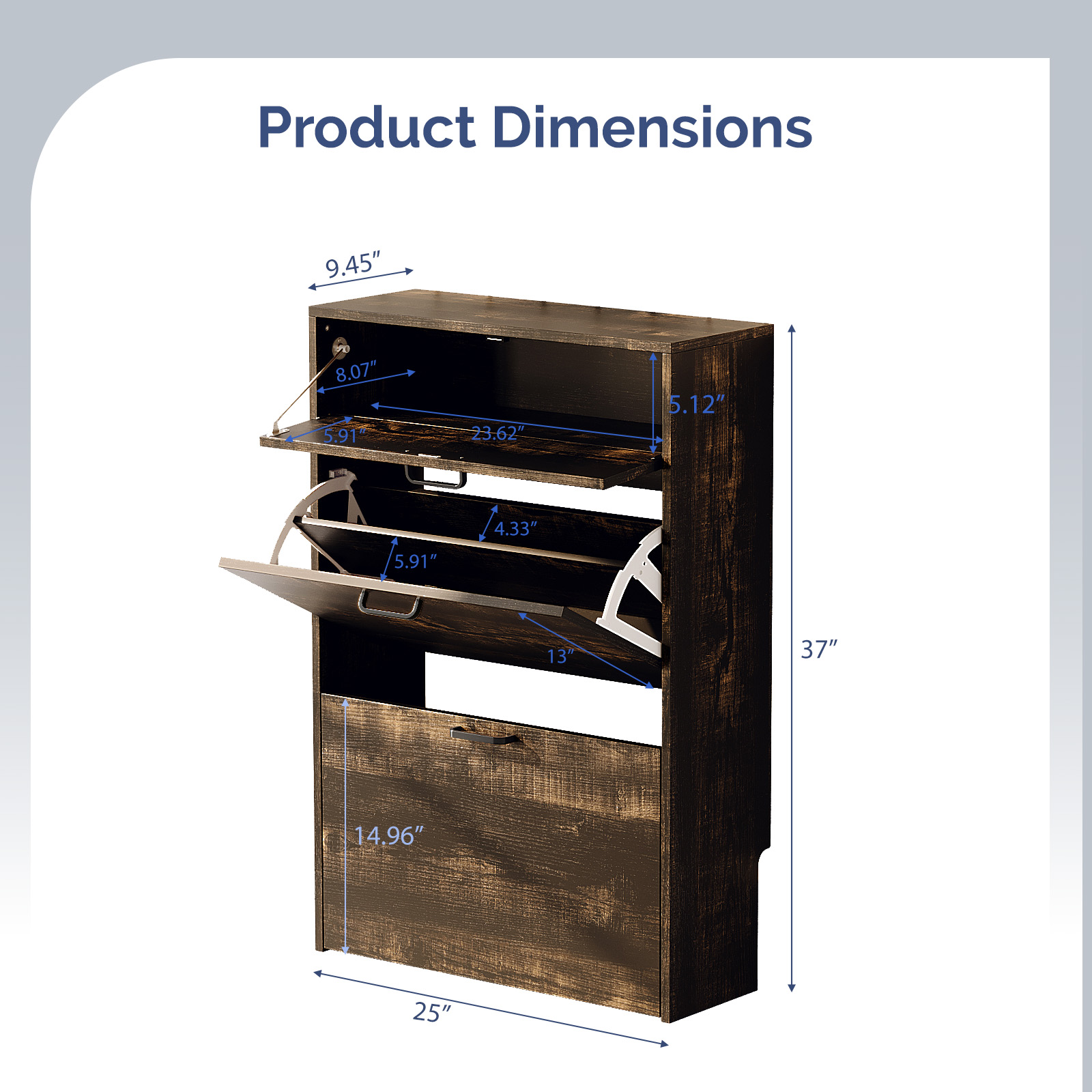 2-Cabinet 1-Drawer Shoe Cabinet Space-Saving Entryway Organizer